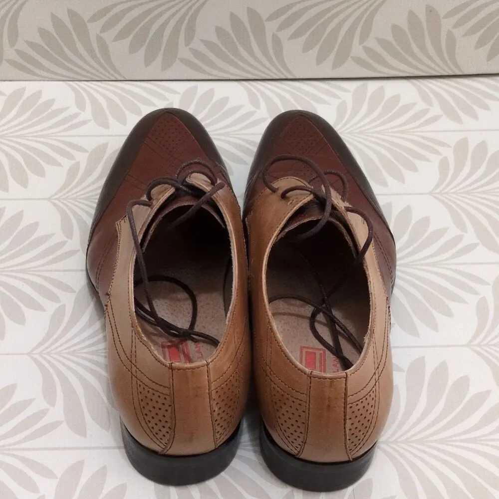 Steven Land SL0040 Men's Brown/Tan Leather Cap Toe Oxford Dress Shoes 8.5